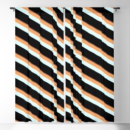[ Thumbnail: Sienna, Brown, Light Cyan, and Black Colored Striped/Lined Pattern Blackout Curtain ]