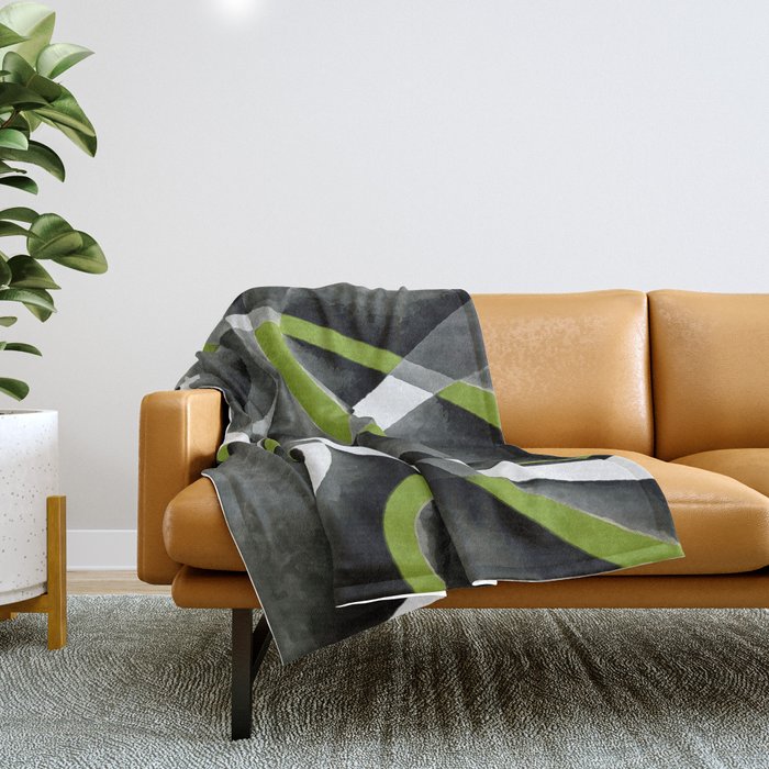 Eighties Green White Grey Line Curve Pattern On Black Throw Blanket