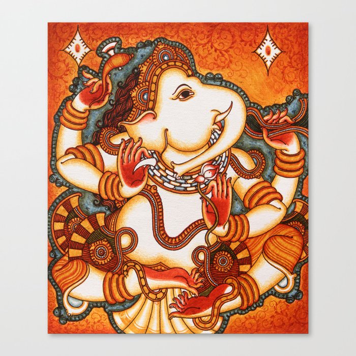 Lord Ganesha Traditional Mural Painting Canvas Print By