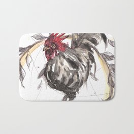 Big Mac Bath Mat | Ink, Chickenart, Roosterart, Yellow, Chicken, Black And White, Feathers, Painting, Chickenpainting, Roosterpainting 