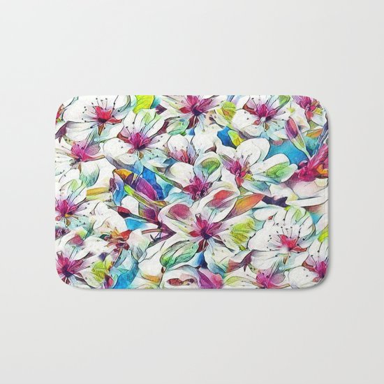 Joyful Spring Floral Abstract Bath Mat