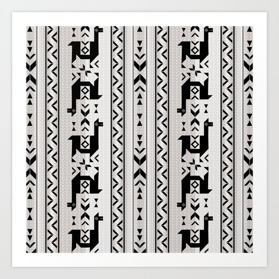 Llamas_Gray & Black Art Print