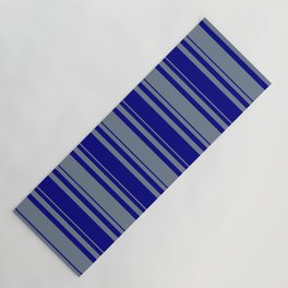 [ Thumbnail: Slate Gray and Blue Colored Lined Pattern Yoga Mat ]