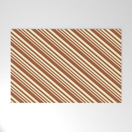 [ Thumbnail: Sienna and Light Yellow Colored Stripes Pattern Welcome Mat ]