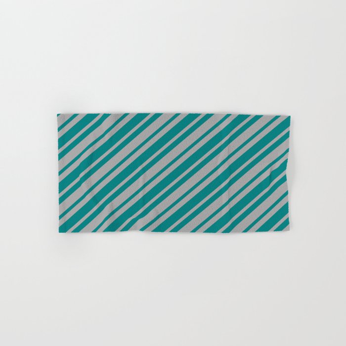 Teal and Dark Gray Colored Striped/Lined Pattern Hand & Bath Towel