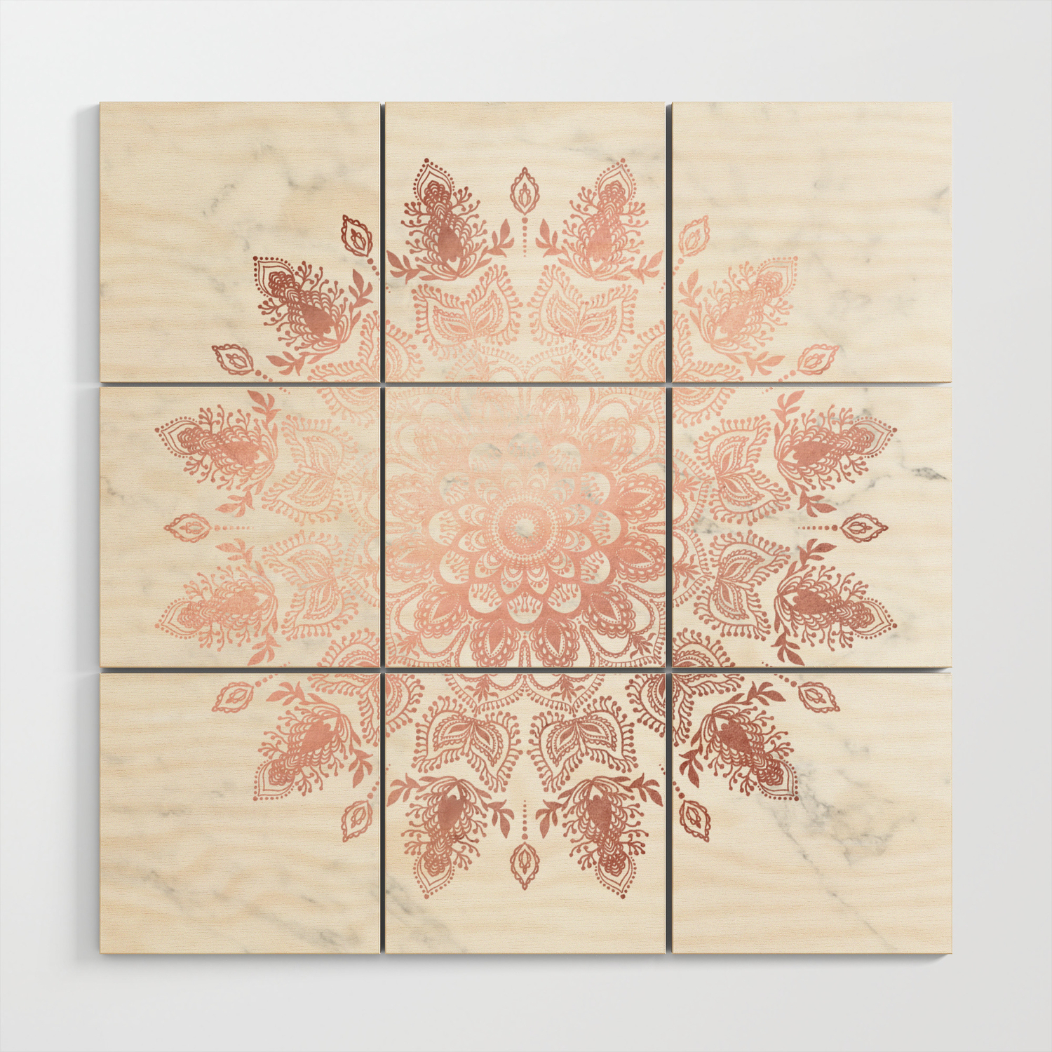Dancing mandala rose gold wood wall art by mermaidandunicorn