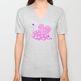 Miss Mousy Pinkie with Purple Petunia Unisex V-Neck