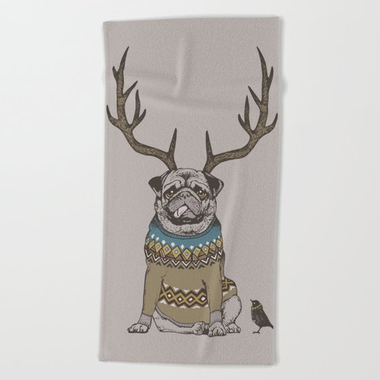 Deer Pug Beach Towel