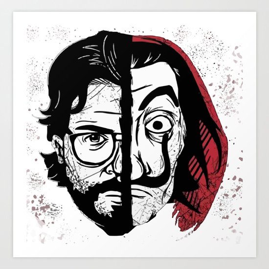 La Casa De Papel Professor And Salvador Dali Mask Art Print By Andersonfgarcia Society6