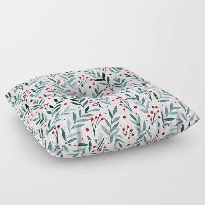 Festive watercolor branches - teal and red Floor Pillow