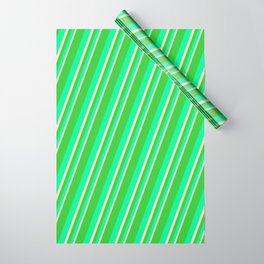 [ Thumbnail: Lime Green, Green & Bisque Colored Stripes Pattern Wrapping Paper ]