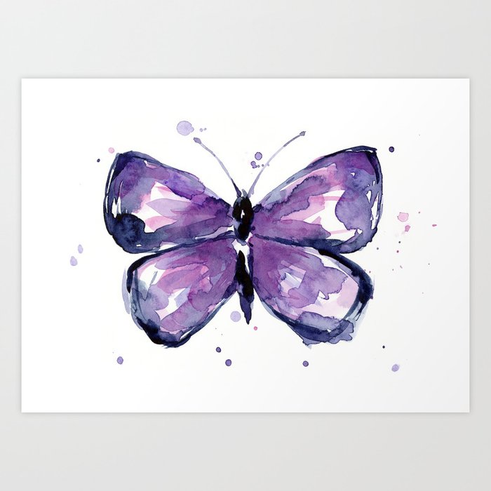 Purple Butterfly Watercolor Abstract Animal Art Art Print
