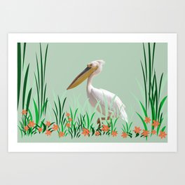 Pelican walking in grass Art Print