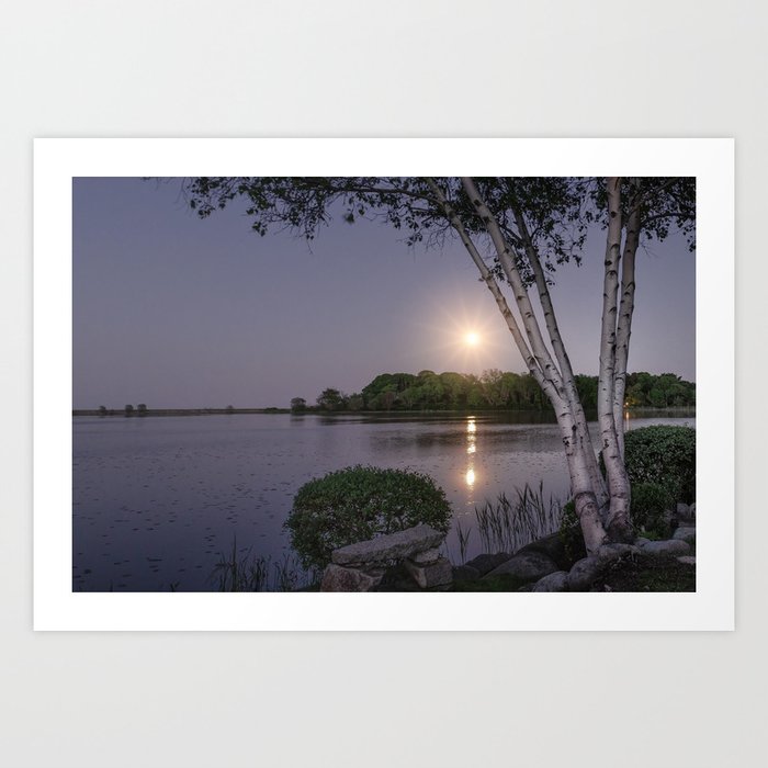 Niles Pond Moon Rise Art Print