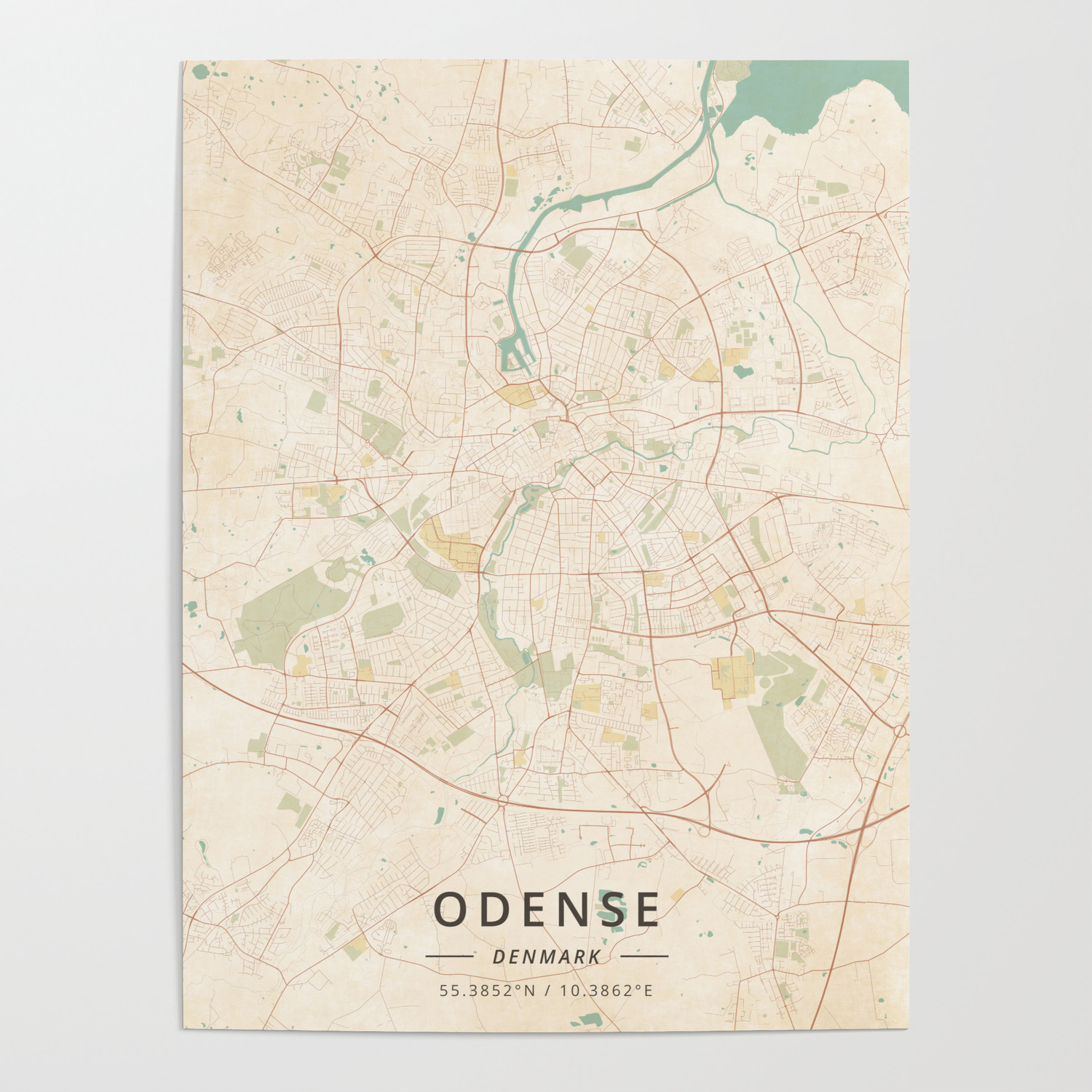 Odense Denmark Vintage Map Poster By Designer Map Art Society6