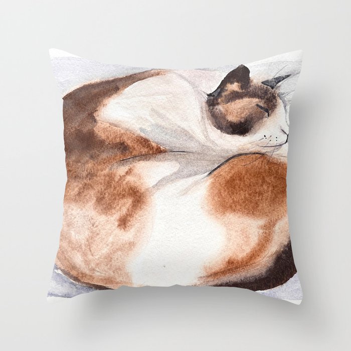 Curled Up Pure Siamese Cat Throw Pillow