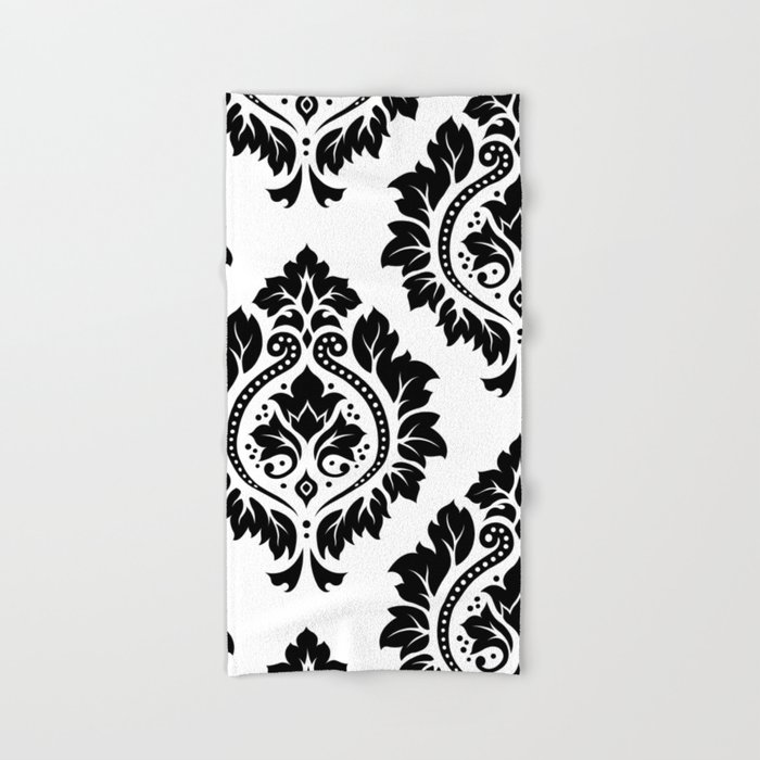 Decorative Damask Art I Black on White Hand Bath Towel by