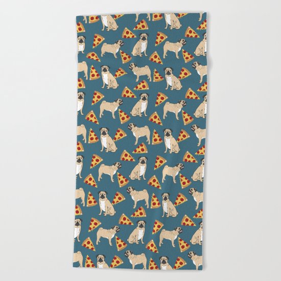 Pug Pizza Party cute pug dog owner gifts food pet gifts puggle puppy dog pet portrait trendy Beach Towel
