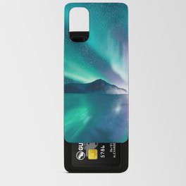 Aurora boralis - polar lights - illustration of admiration of the wonderful landscape with mountains, sky and sea. Android Card Case