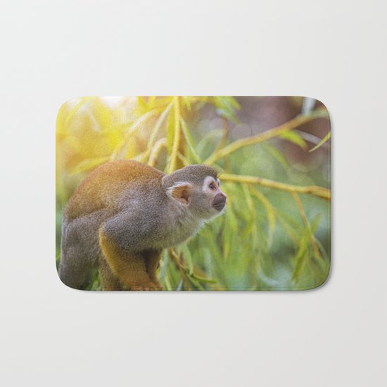Squirrel Monkey wild animal in sunlight Bath Mat