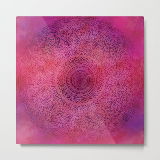 Watercolor Mandala Painting Red Pink Metal Print