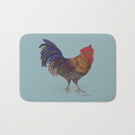 Proceeds benefit Hope Haven Farm Sanctuary Bath Mat | Animal, Red, Drawing, Bird, Ink Pen, Hopehaven, Bantam, Rooster, Feathers, Farm 