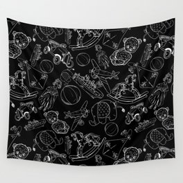 Black and White Toys Outline Pattern Wall Tapestry