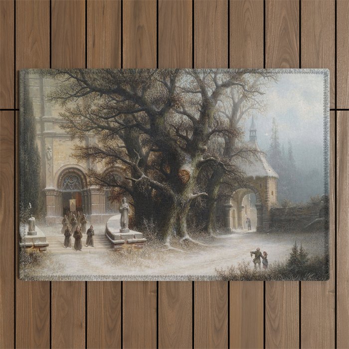 Albert Bredow Procession on a Snowy Monastery Outdoor Rug