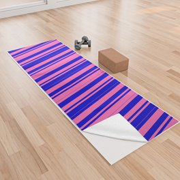 [ Thumbnail: Hot Pink & Blue Colored Lines/Stripes Pattern Yoga Towel ]