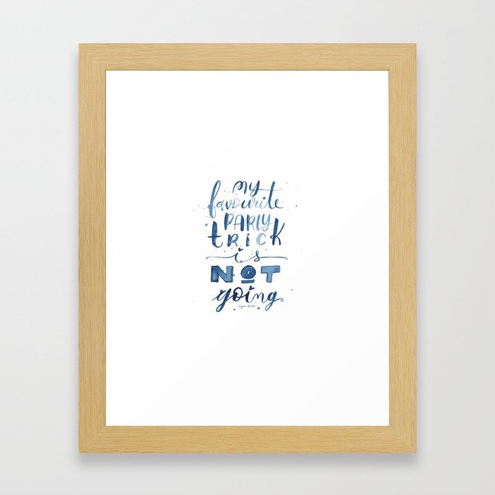 Party Trick Watercolor Lettering Introvert Quote Framed Art Print