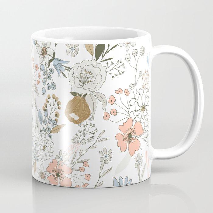 Abstract modern coral white pastel rustic floral Coffee Mug
