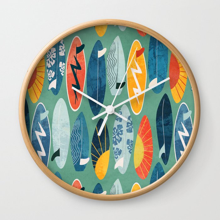 Surfboard green  Wall Clock
