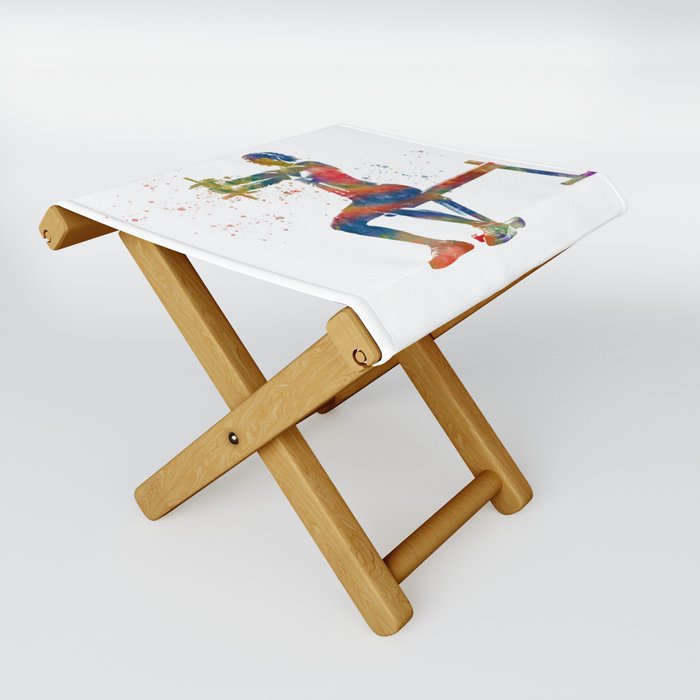 Woman practices gymnastics in watercolor Folding Stool