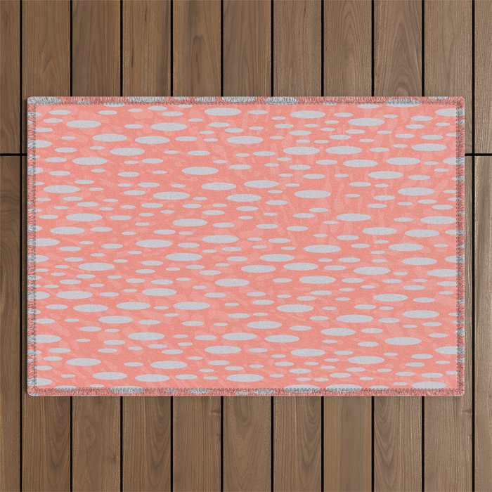 Abstract Pebble Textured Spots Pattern Coral Blue Steel Gray Outdoor Rug