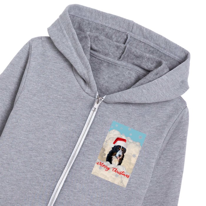 Bernese Mountain Dog Santa Claus Clouds - Merry Christmas Kids Zip Hoodie