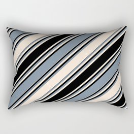 [ Thumbnail: Beige, Black & Light Slate Gray Colored Stripes/Lines Pattern Rectangular Pillow ]