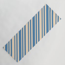 [ Thumbnail: Blue and Bisque Colored Lines/Stripes Pattern Yoga Mat ]