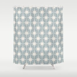 Midcentury Modern Atomic Starburst Pattern in Light Blue Gray and Cream Shower Curtain