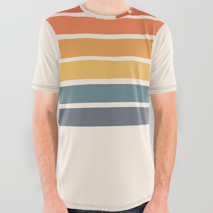 All Over Graphic Tee | Farida - 70s Vintage Style Retro Stripes by Alphaomega - XX-Large - Society6