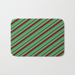[ Thumbnail: Sea Green & Maroon Colored Lines Pattern Bath Mat ]