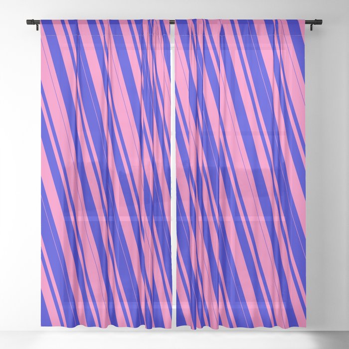 Hot Pink & Blue Colored Lines/Stripes Pattern Sheer Curtain