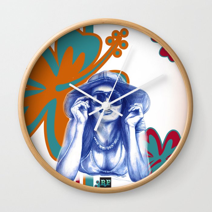 Girl in Blue at the Beach Wall Clock
