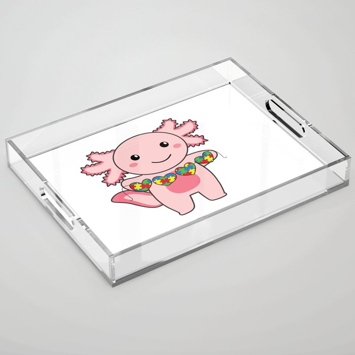 Autism Awareness Month Puzzle Heart Axolotl Acrylic Tray