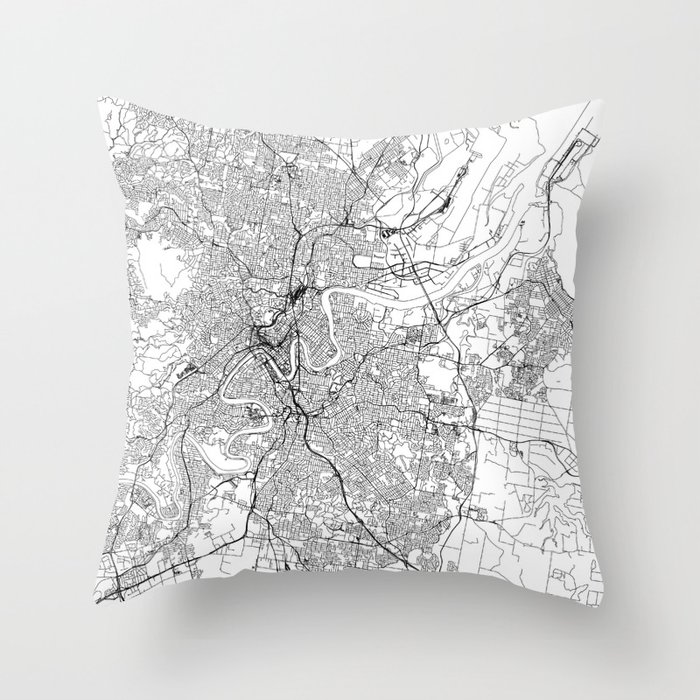 Brisbane White Map Throw Pillow by multipliCITY Society6