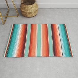 Aqua Orange Mexican stripe blanket Serape Saltillo  Area & Throw Rug