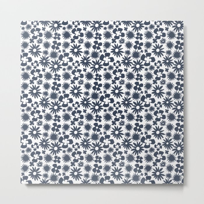 Modern Abstract Navy And White Wild Flowers Metal Print