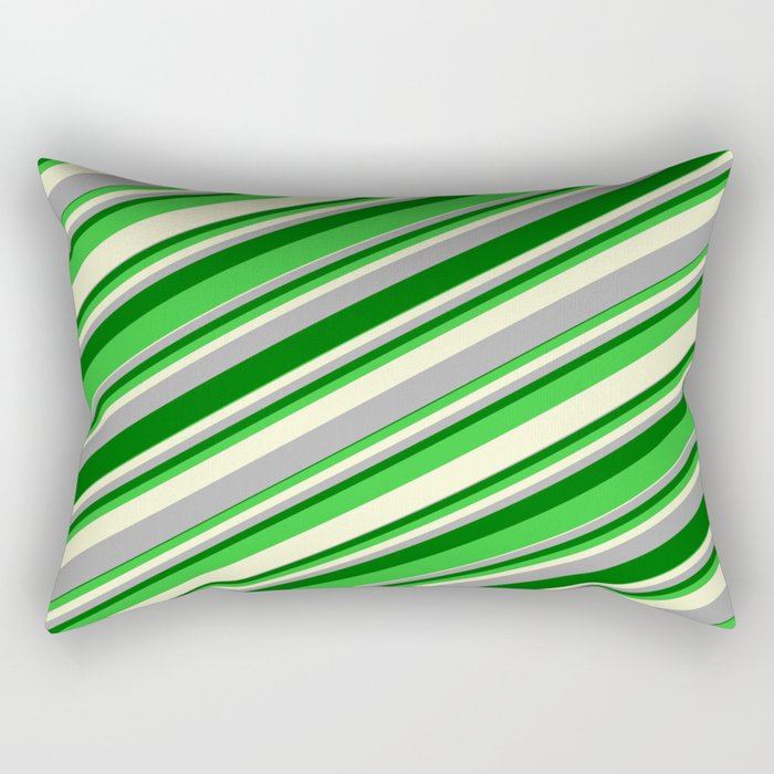 Dark Gray, Dark Green, Lime Green & Light Yellow Colored Stripes/Lines Pattern Rectangular Pillow