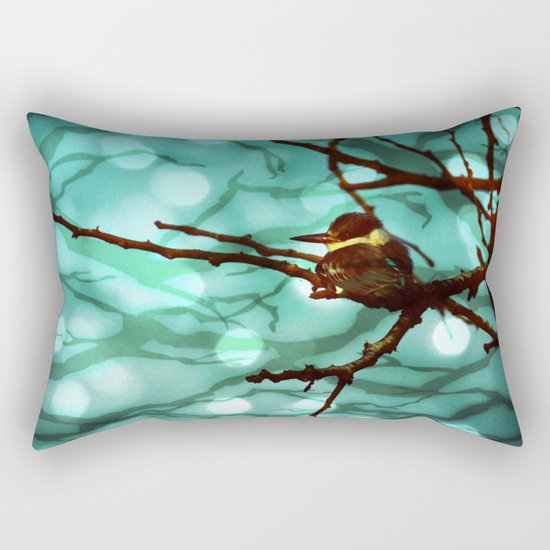 African Bird and Branches Aqua Rectangular Pillow