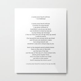 I carry your heart with me Poem - E E Cummings - Minimal, Literature Quote Print - Typewriter Metal Print