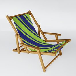 [ Thumbnail: Midnight Blue & Green Colored Lines Pattern Sling Chair ]